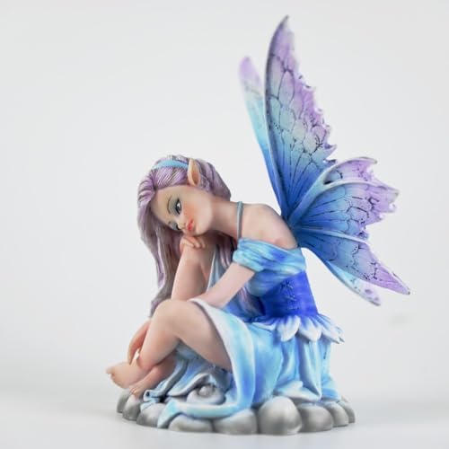 Fantasy Cloud Base Fairy Figurine, 6.1 Inch Blue-Purple Gradient Elf Statue, Hand-Painted Resin Decor with Gradient Wings & Hair for Living Room, Bedroom, Fairy Garden - Image 4
