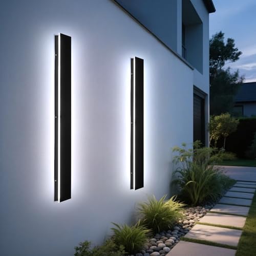 Exterior Lights for House - Dimmable Modern Outdoor Sconce Light Wall Mount, Linear Black Led Long Wall Porch Lighting Fixture for Garage Garden Front Door Patios by NIUZDU