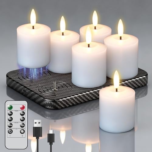Wax Rechargeable Votive Flameless Candles Battery Operated Remote Timer by GenSwin