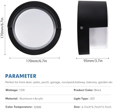 Aiwewin Round Outdoor Sconce Lights, Low Profile Outdoor Porch Lighting, Modern Light Fixtures, 12W 3200K for Patio, Deck(6.7 Inch) - Image 5