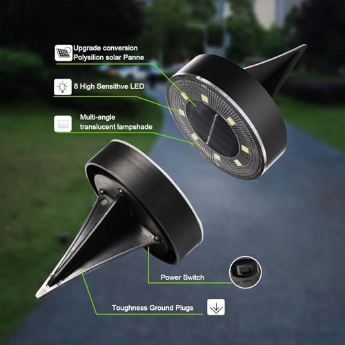 12 Solar Ground Lights Outdoor, IP68 Waterproof Garden Upgrade Outdoor Light LED Landscape Lighting Solar Disc Lights for Patio Pathway Yard, Paths, Decks, Lawns, Driveway, Walkway(White) - Image 3