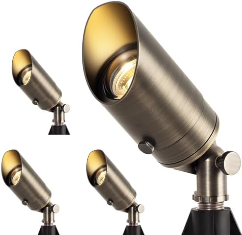 Gardencoin Solid Brass Low Voltage Landscape Spotlights, 12V Waterproof Outdoor Spot Lights, Wired Heavy Duty Bronze Accent Uplights for Yard Garden House Tree Lawn, Without Bulb (4 Pack) by Gardencoin
