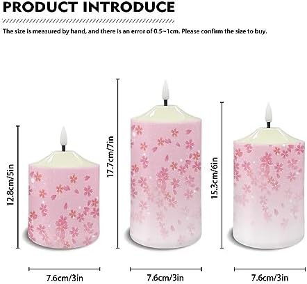 Cozeyat 3 Pieces Flameless Candles with Remote Control, Flickering Romantic Realistic Wax Pillar Tealights, Pink Cherry Blossom Design Flameless Bullet Floating Candles for Indoor Outdoor Decor - Image 6