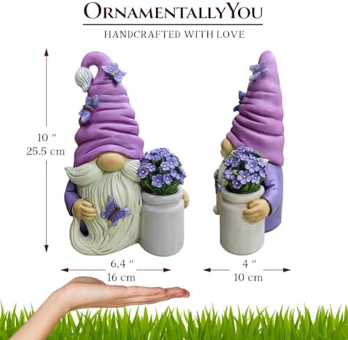 OrnamentallyYou Garden Grace Lavender Gnome Figurine, 10" Purple Home Decor Statue with Butterflies and Flowers - Image 4