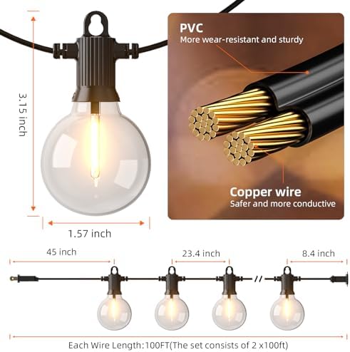 Kawaya G40 Outdoor String Lights 200FT IP65 Waterproof 2700K Patio Light - Image 6
