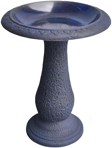 Pedestal Bird Bath Bowl 23 Inch Sea Blue - Stone-Resin Composite Bird Baths for Outdoors - Decorative Standing Outdoor Garden Decor for Front Porch Patio Yard Backyard Lawn Ornament by Austram