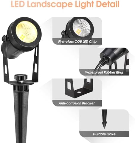 Low Voltage Landscape Lights 6 Pack, 69ft Cable Spotlight Outdoor with 12V Transformer, IP65 Waterproof Plug in Spot Lights 2700K Warm White for Yard, Plant, Lawn, Tree, Flags, Garden - Image 3