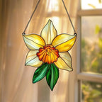 Daffodil March Birth Month Flower Acrylic Suncatcher Size 10 inches, Flower Sun Catchers for Window Hanging, Stained Glass Effect Garden Decor, Gift for Mother's Day, Mom, Grandma, Wife, Women by GIKZO