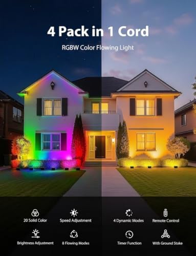 Onforu RGBW Flood Lights Outdoor with Remote, 4 Units in 1 Cord, Plug in - Image 2
