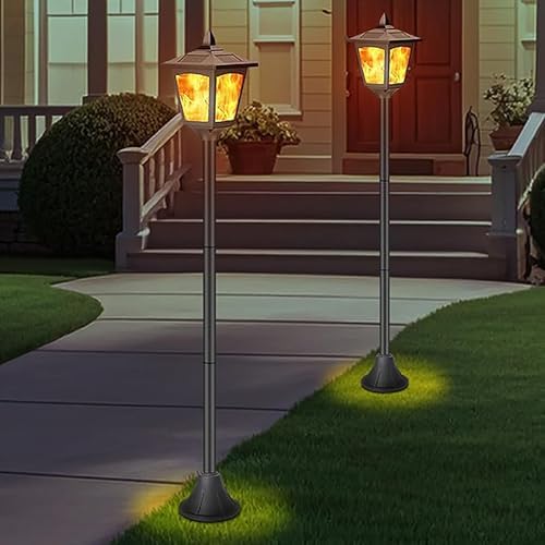 40 Inch Solar Flame Lantern Outdoor 1 Pack, Waterproof Post Light with 3D Flickering Flame, Dusk to Dawn Solar Column Light for Garden Driveway Patio Yard Decor - Image 5