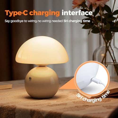 NIORSUN Wireless Mushroom Lamp,3CCT Table Lamp for Bedroom, Portables Cordless Lamps,Wireless lamp,Small Bedside Table Touch Lamps for Living Room,Mushroom 5200mAh Battery Operated Lamp Modern (White) - Image 4