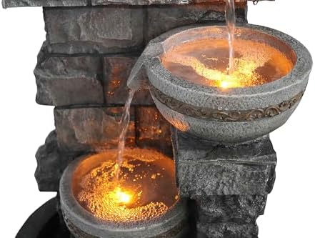 Cheng Pin 28'' Tall Outdoor Water Fountain, 3 Tiers Stacked Stones Cascading Bowl Fountain, Relaxing Waterfall Flow Water Feature for Garden Lawn Yard, Outdoor Decor - Image 5