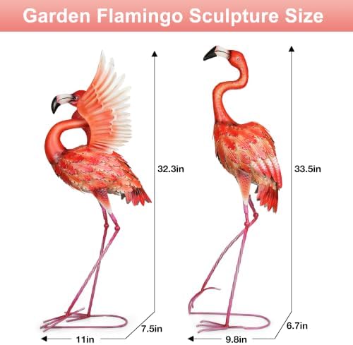 Garden Statues Large Metal Flamingo Sculptures, Set of 2 Red - Image 2