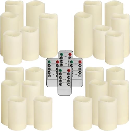 YOROXRG Set of 24 Waterproof Outdoor Flameless Candles, LED Candles with 4 Remote and Timer,(H 4" 5" 6" x D 2.2"),for Halloween Wedding Festiv - Image 4