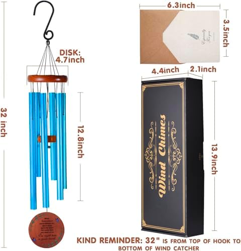 Memorial Wind Chimes for Loss of Loved One – Sympathy Gift for Loss of Dad, Mom, Baby, or Friend – Outdoor Bereavement Wind Chimes, Blue Round Design - Image 4
