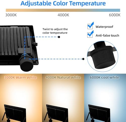 210W LED FloodLights Outdoor 2 Pack, 3CCT 3000K 4500K 6000K Selectable, 25000LM Dimmable, IP66 Waterproof, Outdoor Security Flood Lamp for Backyard, Garage, Court - Image 2