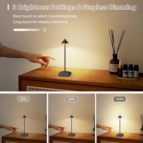 3 Pack Small Black Rechargeable Cordless Table Lamps Dimmable - Image 6
