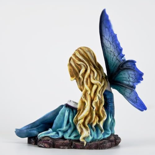 Fantasy Reading Fairy Figurine - Blue Gradient Wings Elf Statue with Book, Cozy Resin Decor for Desk, Study & Fairy Garden (15.5cm) - Image 7