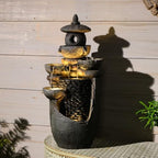 Tankana Zen Tiered Rock Water Fountain Outdoor, Stone Look Cascading Indoor Waterfall Fountains with Built-in Warm LED Lights, Japanese Tabletop Fountain for Patio Balcony Yard Meditation Decor - Image 2