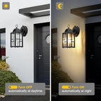 OKELI Dusk to Dawn Outdoor Wall Lights, Exterior Waterproof Lantern, Front Porch Sconce Lighting with Water Ripple Glass Shade, Anti-Rust Wall Lamps Outside Lights for Garage (Black-SIZE-S-2pack) - Image 2