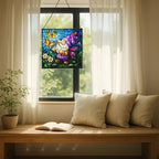 Butterfly Catcher Gnome Stained Glass Suncatcher – Square Hanging Window Panel for Home or Greenhouse – Whimsical Glass Art Gift for Garden Lovers, Christmas, Halloween, Father Days K7Li0G - Image 7