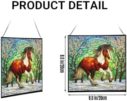 Brown White Icelandic Horse cantering through winter orchard Square Suncatcher–Stained Glass Style Window Panel with Pastoral Scene, Custom Decorative Hanging Art for Equestrian Home, Christmas anTV9F - Image 2