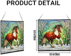 Brown White Icelandic Horse cantering through winter orchard Square Suncatcher–Stained Glass Style Window Panel with Pastoral Scene, Custom Decorative Hanging Art for Equestrian Home, Christmas anTV9F - Image 2