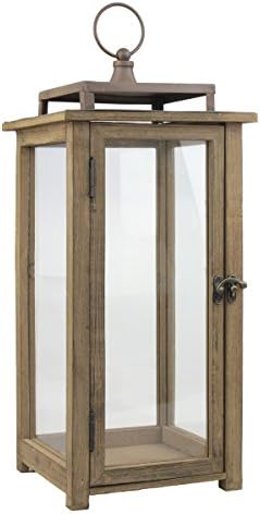Stonebriar 18 Inch Rustic Wooden Candle Hurricane Lantern, For Table Top, Mantle, Wall Hanging, or Garden Display, Indoor & Outdoor Use, Extra Large by StonebriarCollection