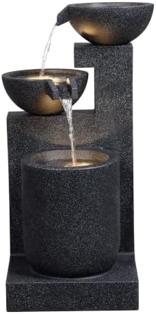 Black Modern Tiered Bowl Fountain, Decorative Water Fountain with LED Lights and Quiet Pump, Indoor Outdoor Water Feature for Patio, Garden, Deck, Balcony, Office and Home Décor - Image 2