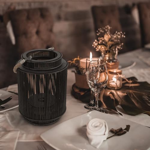 KALLORY Woven Rattan Lantern Candleholder Portable Hand-Weaving Decorative Windproof Candle Holder for Home, Garden, and Balcony Accent Lighting (Black Small, Without Candle) - Image 7