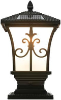 Solar Post Light with Remote Control, Outdoor Column Pillar Lamp Dusk to Dawn IP44 Waterproof for Yard, Garden, Porch, Adjustable Color Temperature, Black Modern Design (5.9x5.9x14.96in) by fagauhds