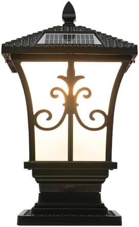 Solar Post Light with Remote Control, Outdoor Column Pillar Lamp Dusk to Dawn IP44 Waterproof for Yard, Garden, Porch, Adjustable Color Temperature, Black Modern Design (5.9x5.9x14.96in) by fagauhds