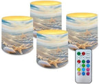 Starfish Shell Beach Pattern 4 Pcs Flickering Flameless Candles with Remote Timer LED Pillar Candle Tealights Long Lasting for Indoor Outdoor Coastal Home Decor by Unknown