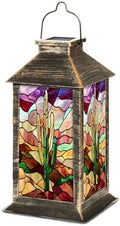 Solar Lantern Bold Serene Stained Glass Western Desert Landscape Art Outdoor Waterproof Garden Hanging Lantern Solar Powered Lighting Outside Table Lamp for Patio Deck Camping 1 Pack by Unknown