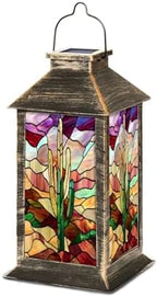 Solar Lantern Bold Serene Stained Glass Western Desert Landscape Art Outdoor Waterproof Garden Hanging Lantern Solar Powered Lighting Outside Table Lamp for Patio Deck Camping 1 Pack by Unknown