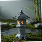 Pagoda Garden Statue, Resin Solar Japanese Pagoda Lantern, Decorative Zen Garden Landscape for Yard Patio Lawn, Style4, Statue - Image 4