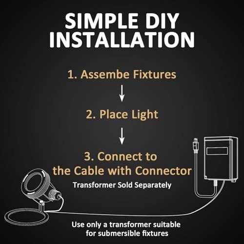 Low Voltage Pond Lights 2PK Landscape Lighting Submersible Light 2900K Warm White 5.4W 135 Lumens Underwter Lights Floodlight with 15FT Wire for Swimming Pool, Fountain, Pond - Image 4