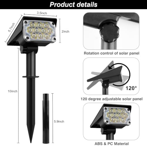 6000K Cool White Solar Spot Lights Outdoor,20 LEDs Solar Landscape Spotlights with Adjustable Panel,Waterproof IP65 Dusk to Dawn Lighting for Yard Garden Wall Tree Halloween Christmas 4 Pack - Image 4