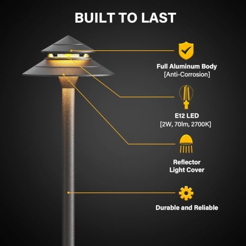 GOLDEN STAR Low Voltage Pathway Lights, 2W 70LM 12V Two-Tier Pagoda Landscape Lighting, 2700K Warm White Outdoor Walkway Garden Lights with Connectors and Stakes, 2 Pack 9128-21601-G02 - Image 4