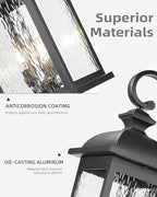 FEMILA 26" Outdoor Wall Light, Large Exterior Wall Lantern with Water Ripple Glass, 3-Light Outdoor Wall Light Fixtures for Entryway, Patio, Garage, Doorway, E12 Base, 4FD54B-L BK - Image 3