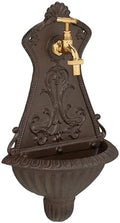 Relaxdays Wall Fountain, Antique Design, Basin & Tap, Water, for Garden & Patio, 42 x 24.5 x 11.5 cm, Cast Iron, Brown, Brass by Relaxdays