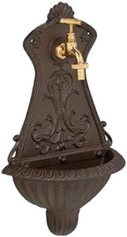 Relaxdays Wall Fountain, Antique Design, Basin & Tap, Water, for Garden & Patio, 42 x 24.5 x 11.5 cm, Cast Iron, Brown, Brass by Relaxdays