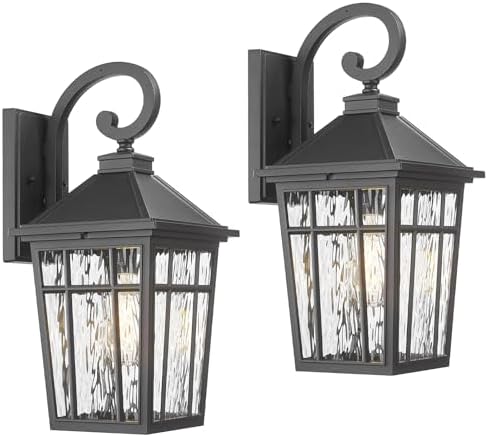 Darkaway 2pcs Large Outdoor Wall Lights for House, 18inch Exterior Lighting Fixtures Wall Mount Outdoor Porch Lights Black Outside Sconce Lights with Water Ripple Glass for Patio Garage Hallway by Darkaway