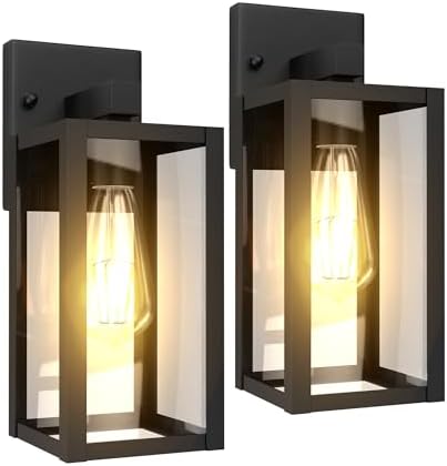 Outdoor Wall Light Fixtures Exterior Waterproof Porch Lights Outdoor Anti-Rust Wall Lantern with Clear Glass Patio Sconce Light - 2 Pack by Kainozoic