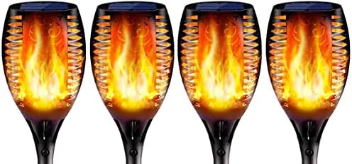 Solar Lights 96 LED Waterproof Flickering Flames Tiki Torch Light - Outdoor Waterproof Landscape Decoration Backyard Pathway Lights - Auto On/Off for Garden, Driveway, Patio, & More 4 Pack by 5+STAR+SUPER+DEALS