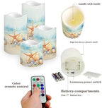 LED Light Candles for Home Decor, 4 Pcs Battery Operated with Color Changing Timer Remote, Flameless, Flickering, Fake Pillar Candles, Tea Lights, Table Decorations, Beach Starfish - Image 3
