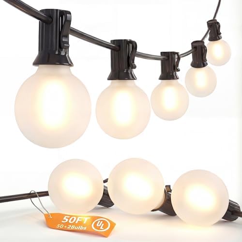 SUNSGNE G40 Outdoor String Lights Waterproof, 50FT Outdoor Hanging Lights with 52 Globe Frosted White LED Bulbs(2 Spare) for Outside Patio Tent Porch Garden Backyard Balcony Deck Decor by SUNSGNE