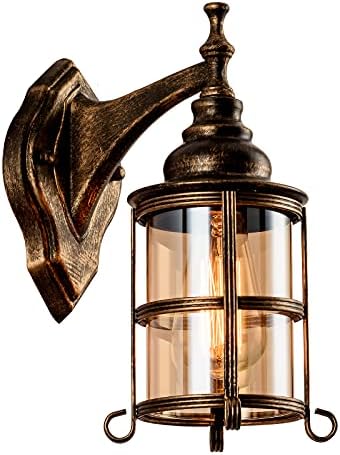 Rustic Amber Glass Wall Sconce 1-Pack, Bronze Brushed, Vintage Farmhouse Lamp Porch Lighting Waterproof Retro Lamp for Indoor Bedroom Living Room Outdoor（NO Bulb） by Plfann