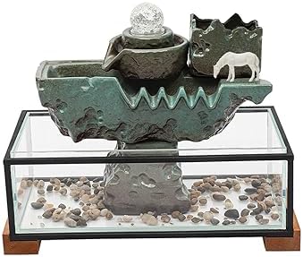 Tabletop Water Fountains Decoration, Eco Fish Tank Water Fountains with Mist LED & Fake Plants-Decor for Meditation, Good Luck Wealth, Waterfall Indoor for Home and Office by CNCEST