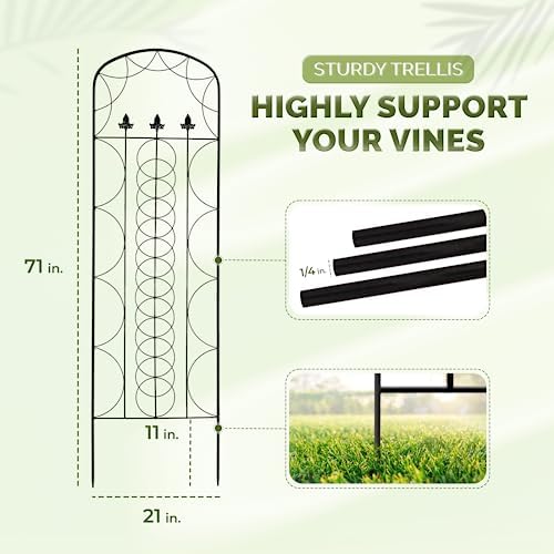 Idzo 71 in. Decorative Metal Trellis for Climbing Plants Outdoor, Heavy-Duty Steel Garden Trellis with Durable Powder Coating, Black - Image 3